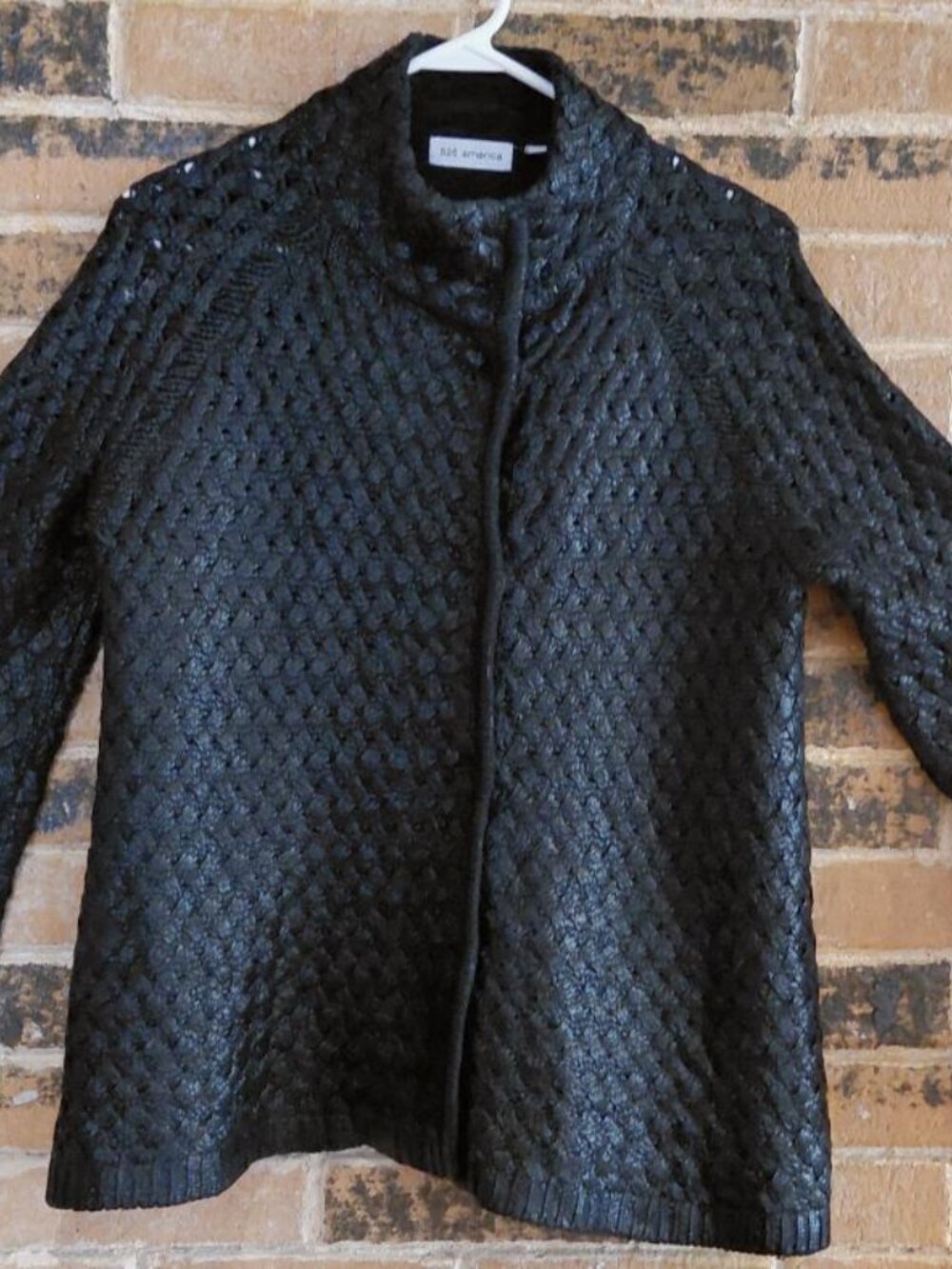 525 America Shiny Black Turtleneck Cardigan